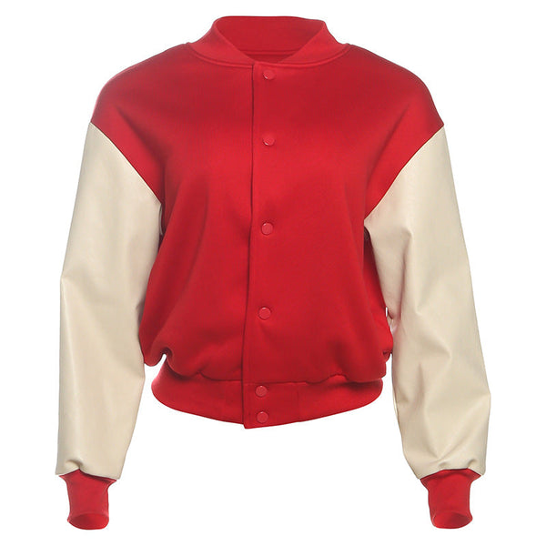 Long sleeve button letter pattern contrast top