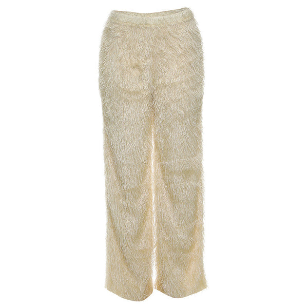 Fluffy solid medium rise straight leg pant