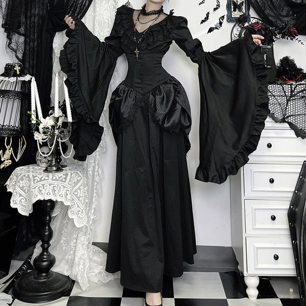 Ruched striped button applique solid maxi skirt