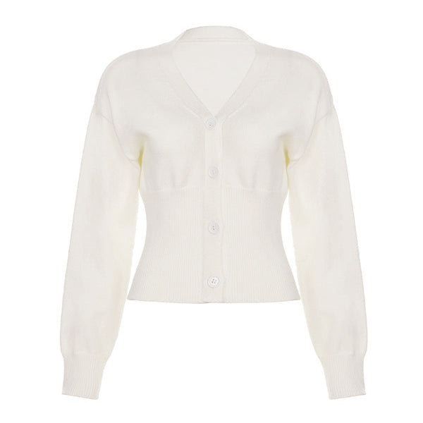 Long sleeve v neck button knitted top