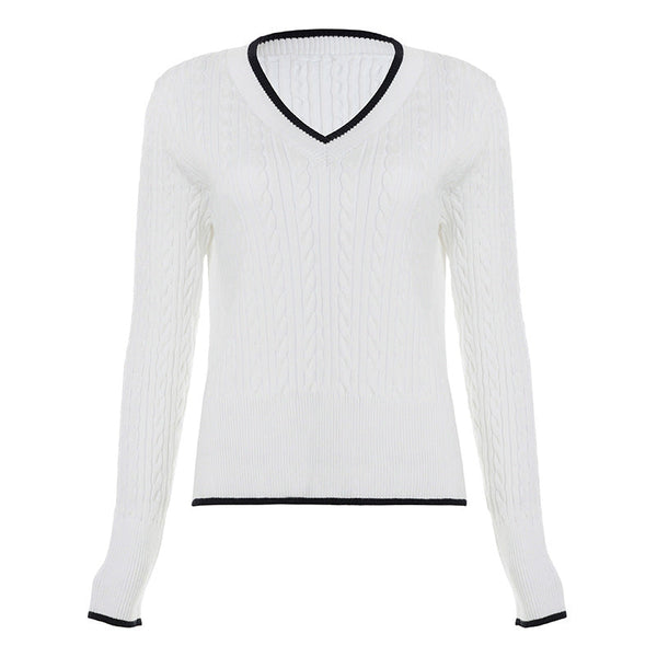 V neck long sleeve knitted top