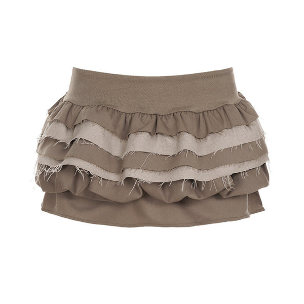 Ruched raw hem A line mini skirt
