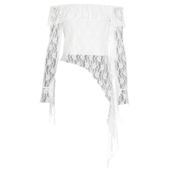 Off shoulder long sleeve irregular lace top