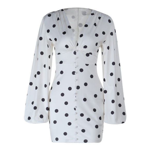 Polka dot v neck long sleeve mini dress