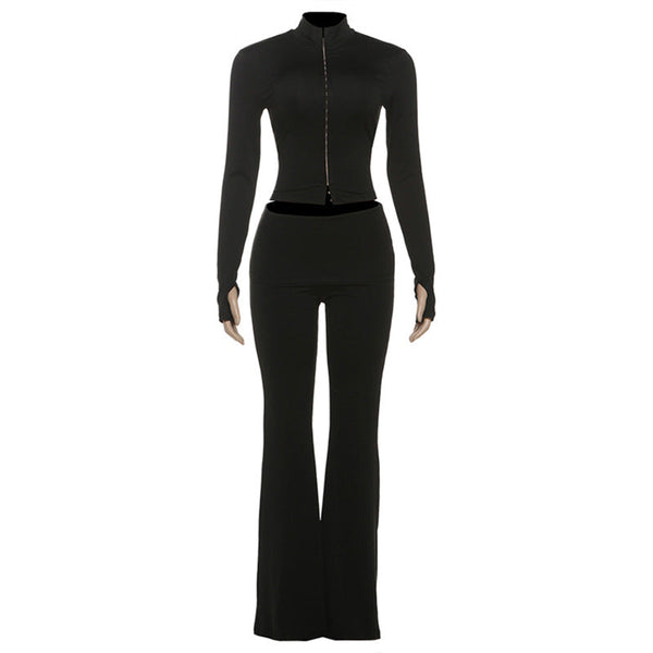 Long sleeve high neck zip-up pant set