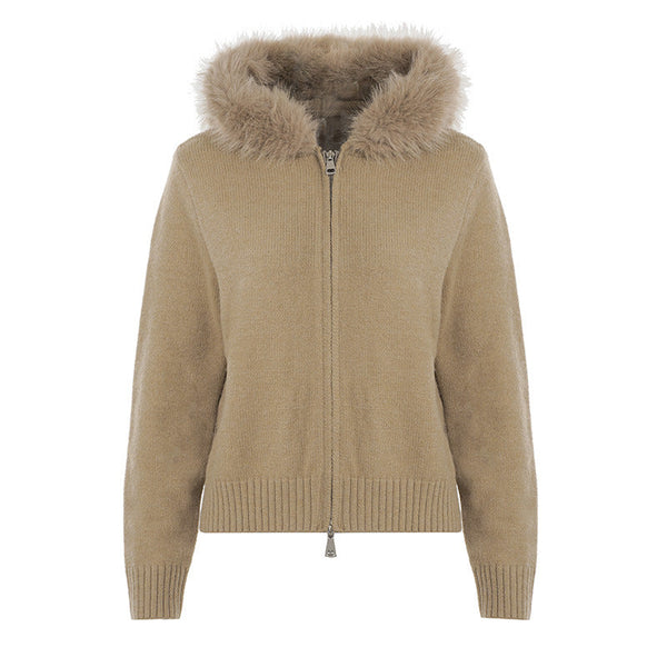 Hoodie long sleeve fluffy zip-up top