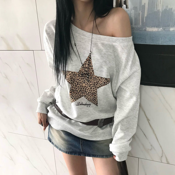 Star leopard print long sleeve top
