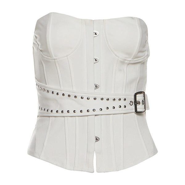 Button buckle corset backless tube top