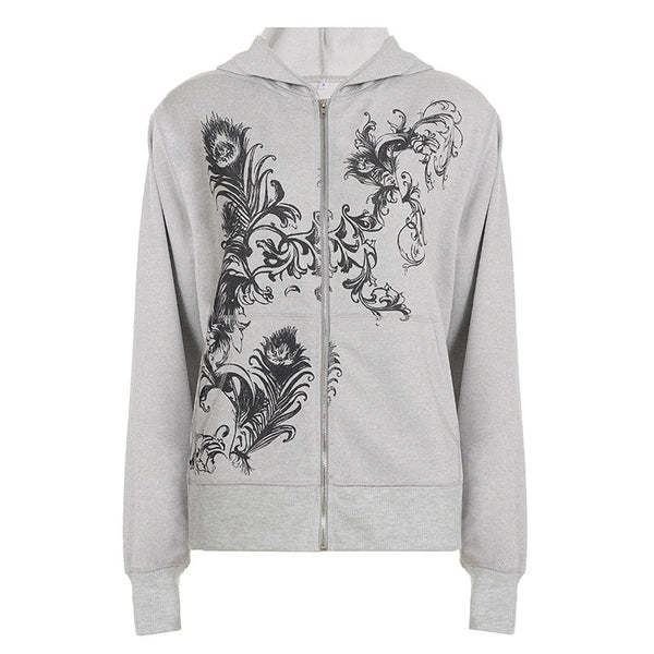 Long sleeve hoodie zip-up abstract top
