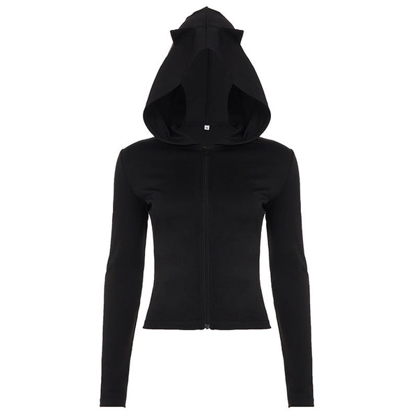 Hoodie long sleeve zip-up solid top