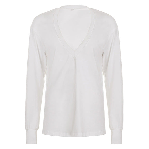 Deep v neck long sleeve solid top