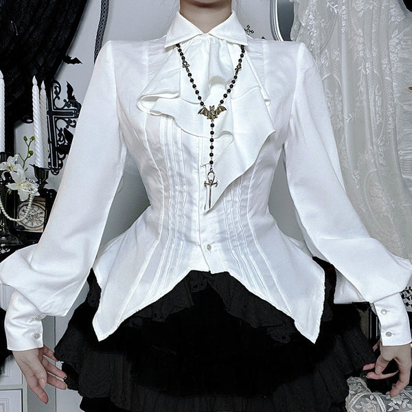 Long sleeve turnover collar button self tie top