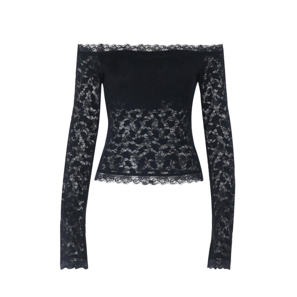 Long sleeve off shoulder lace solid top