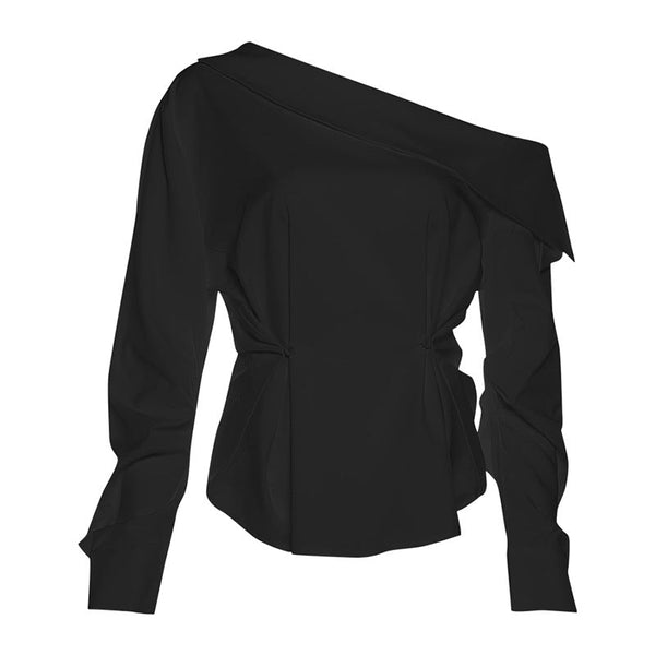 Irregular one shoulder long sleeve button top