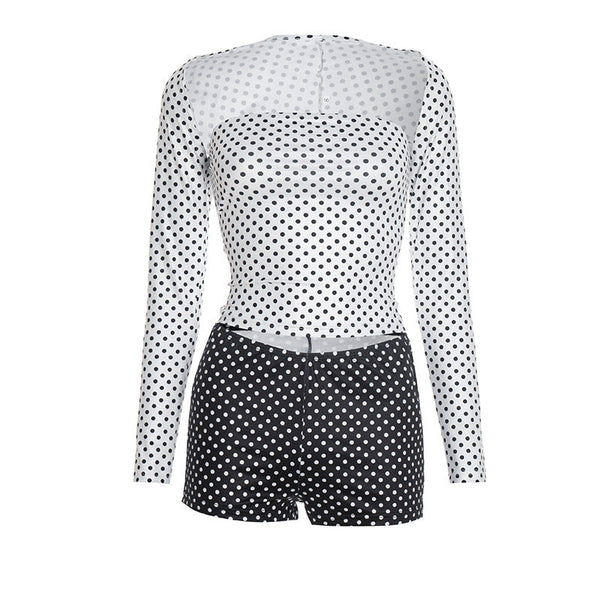 Polka dot long sleeve shrug low rise pant set