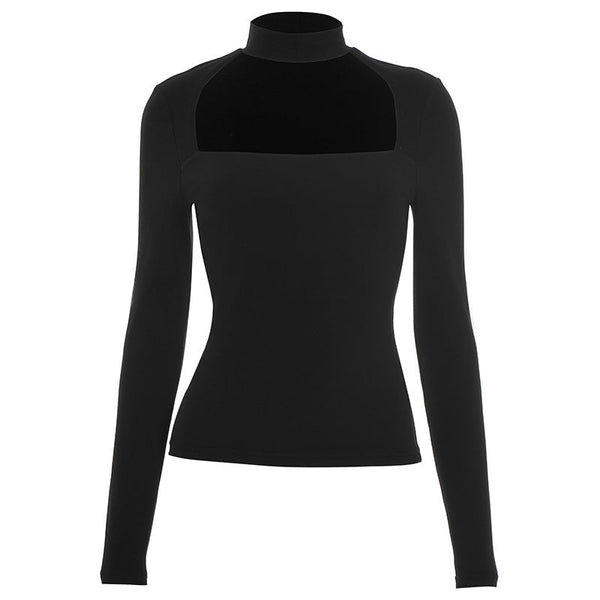 Long sleeve crewneck hollow out solid top