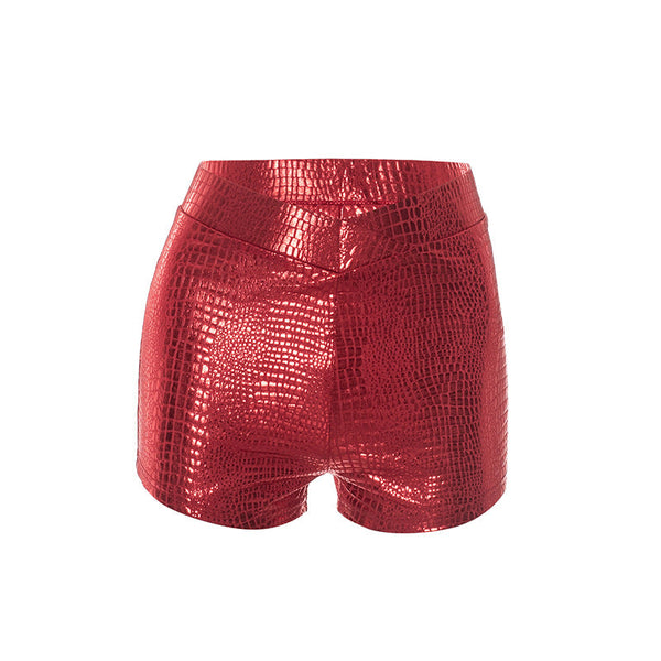 Snakeskin print PU leather medium rise short pant