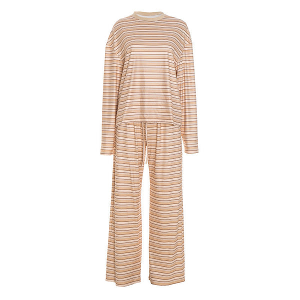 Striped crewneck long sleeve drawstring pant set