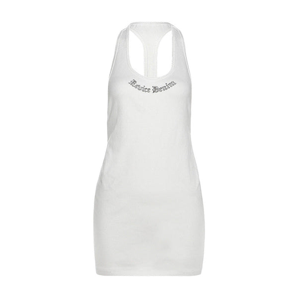 U neck hollow out letter pattern mini dress