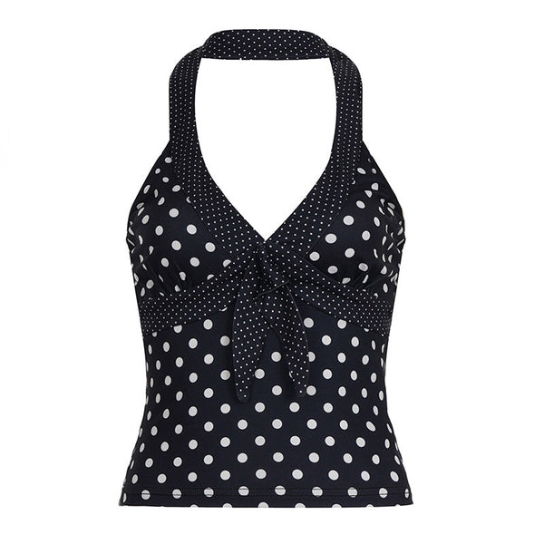 Halter v neck polka dot backless top