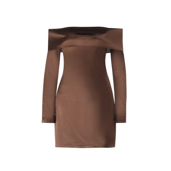 Off shoulder long sleeve zip-up solid mini dress