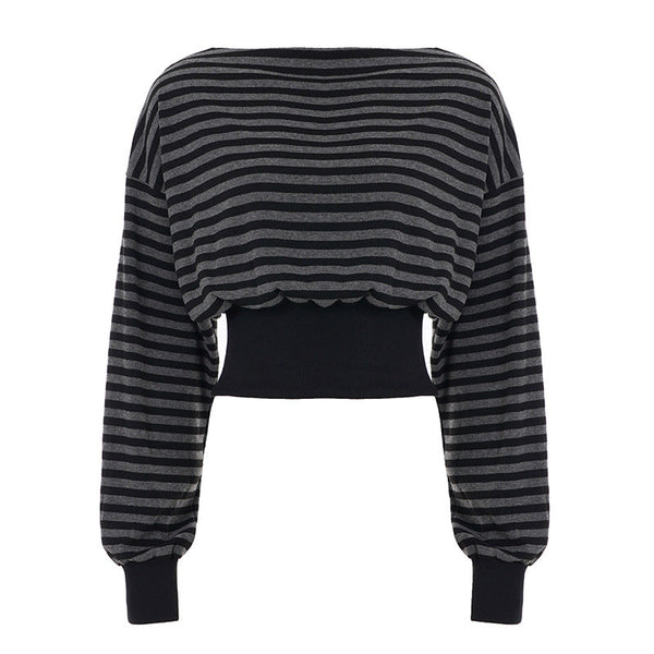 Long sleeve striped print crewneck top