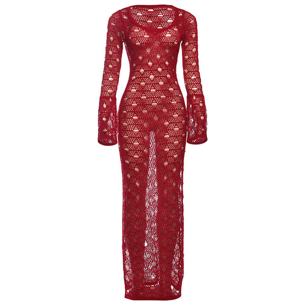 Long flared sleeve hollow out maxi dress