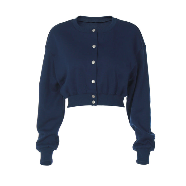 Button long sleeve crewneck solid top