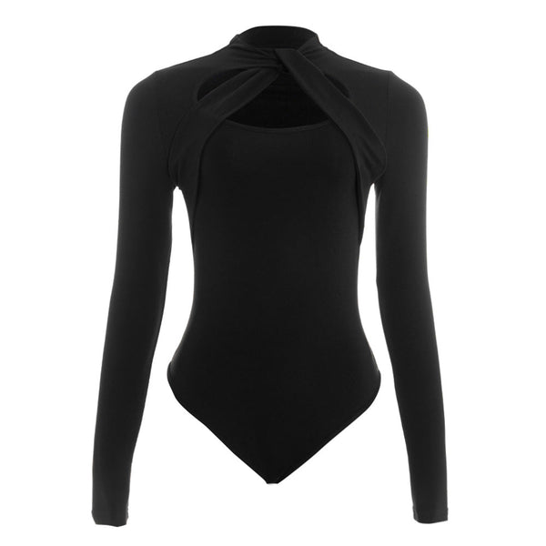 Long sleeve hollow out crewneck button bodysuit
