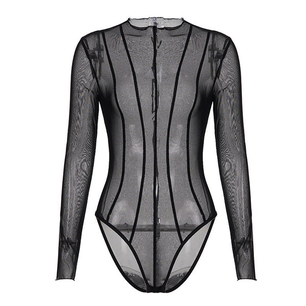 Long sleeve mesh corset bodysuit