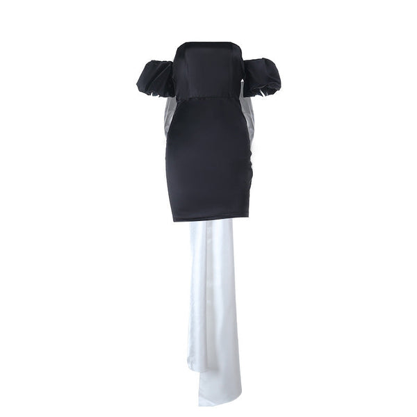 Bowknot ruched off shoulder tube mini dress