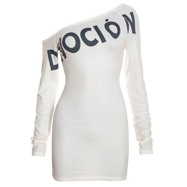 Long sleeve irregular letter pattern mini dress