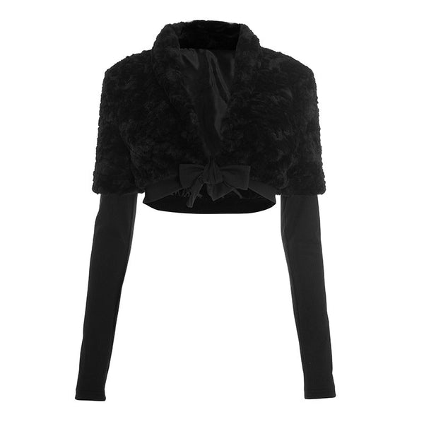 Fluffy long sleeve v neck self tie solid top