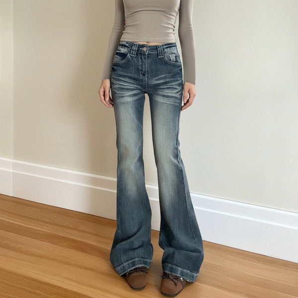 Pocket wide leg medium rise jeans