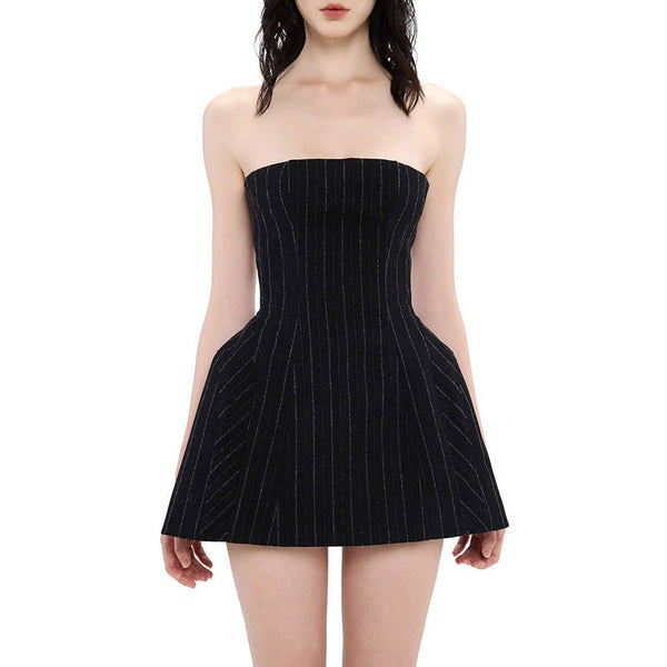 Striped backless contrast tube mini dress