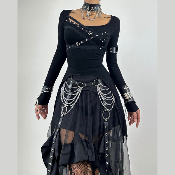 Long sleeve u neck irregular top