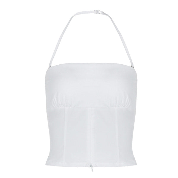 Halter backless ruched solid tube top