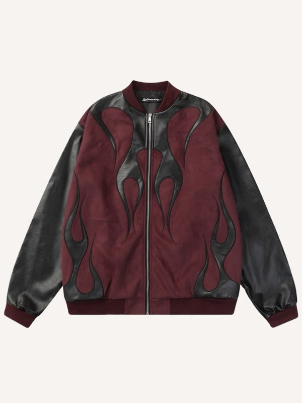 Red and Black Fire Graphic Zip-Up Jacket