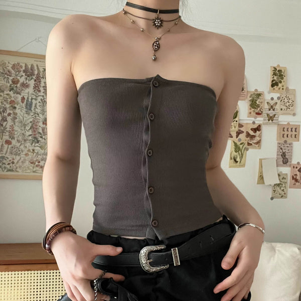 Sleeveless solid button backless tube top y2k 90s Revival Techno Fashion