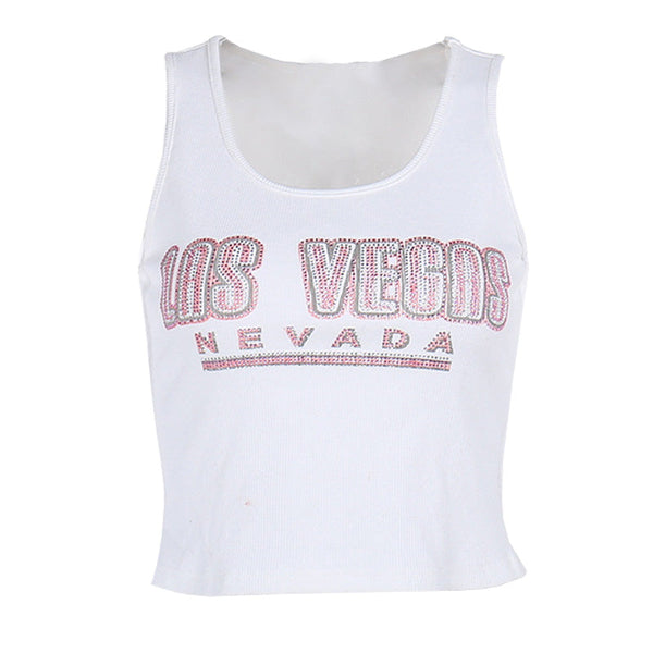 Ribbed u neck letter pattern tank top