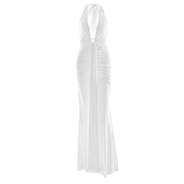 Deep v neck ruched backless maxi dress