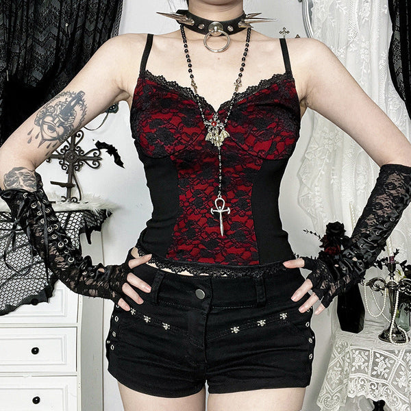 Lace hem v neck backless cami top