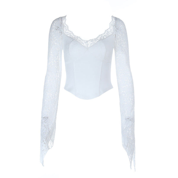 Long sleeve lace v neck corset top