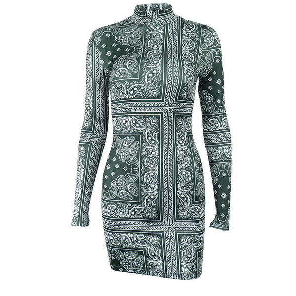 Long sleeve high neck contrast mini dress