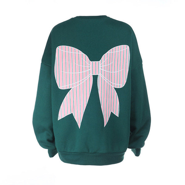 Bowknot pattern crewneck long sleeve top