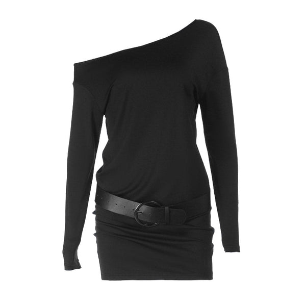 One shoulder long sleeve irregular mini dress