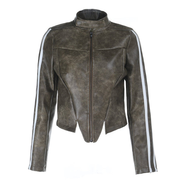 Long sleeve zip-up button high neck top