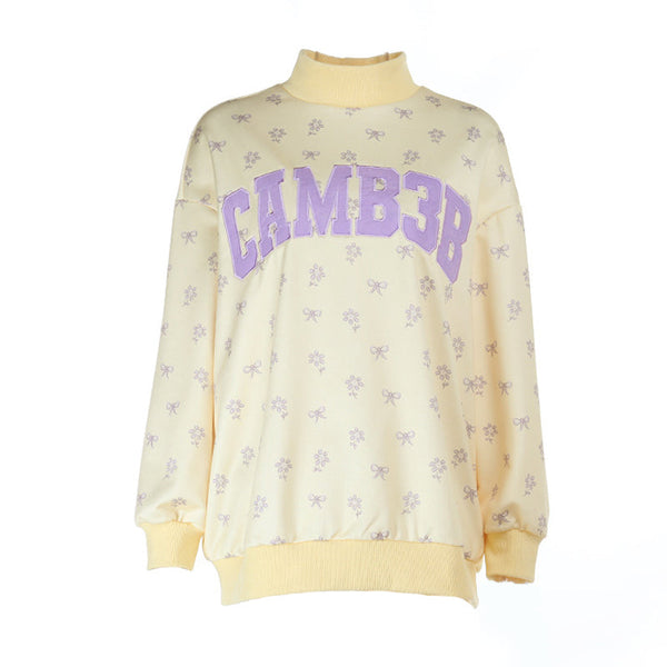 Long sleeve high neck letter print top