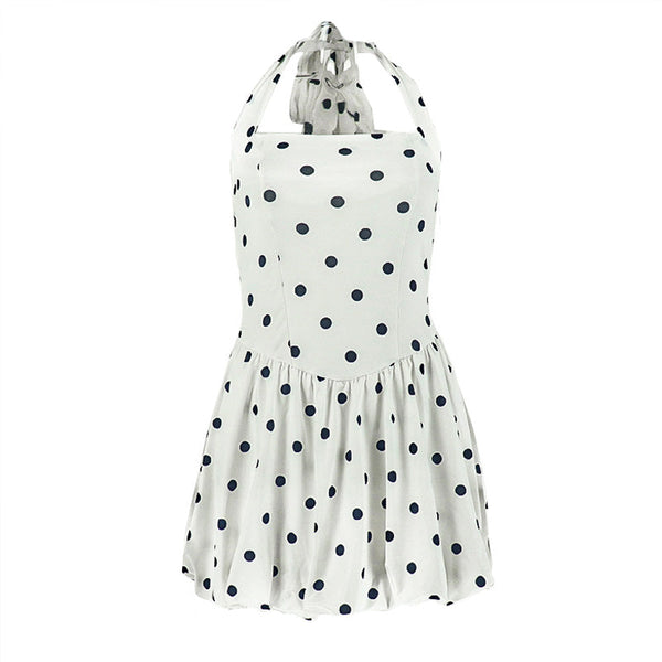 Halter polka dot backless mini dress