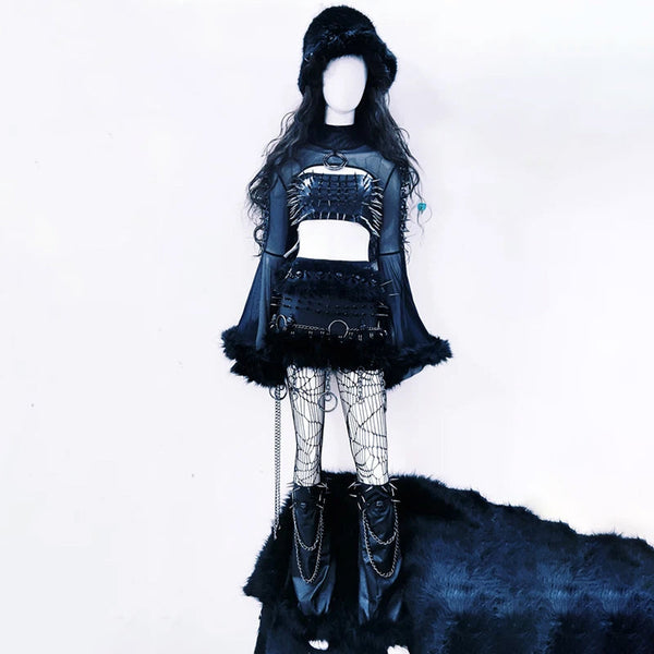 Long sleeve fluffy high neck rivet applique top